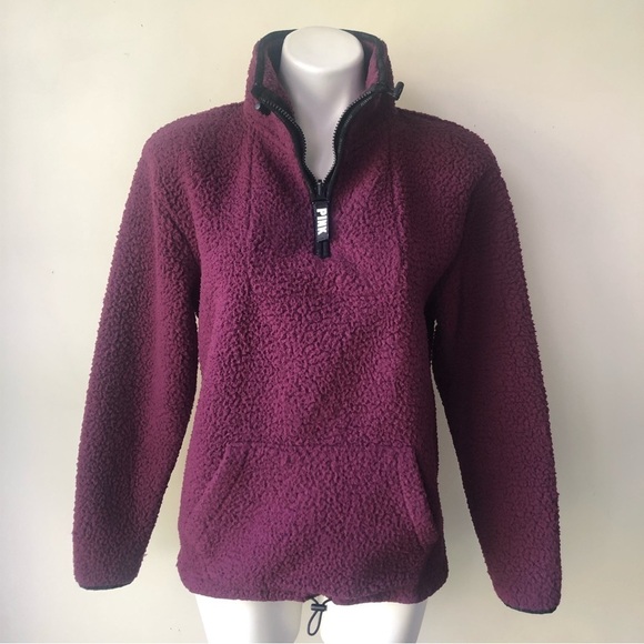 VICTORIA'S SECRET PINK Sherpa Quarter Zip Pullover, Ruby XS - Picture 2 of 6